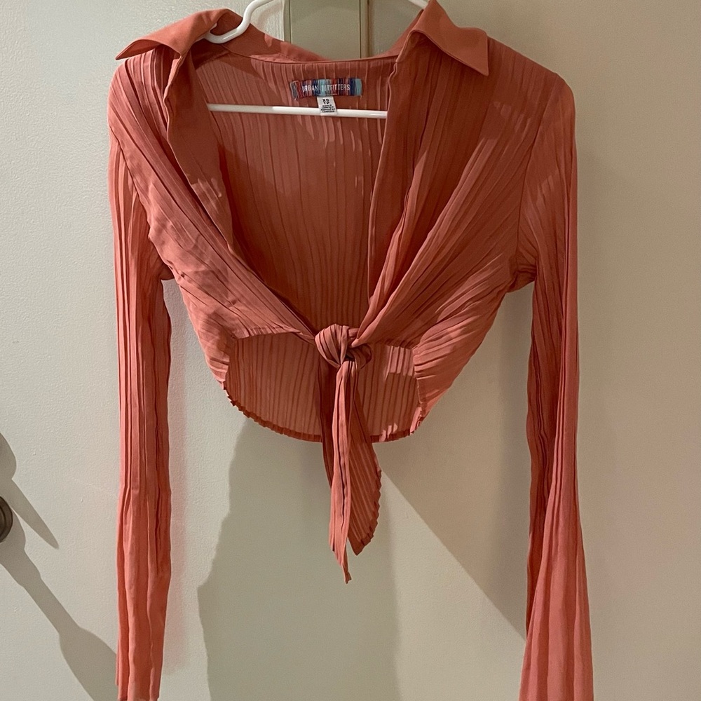 Tie front top with flare sleeves